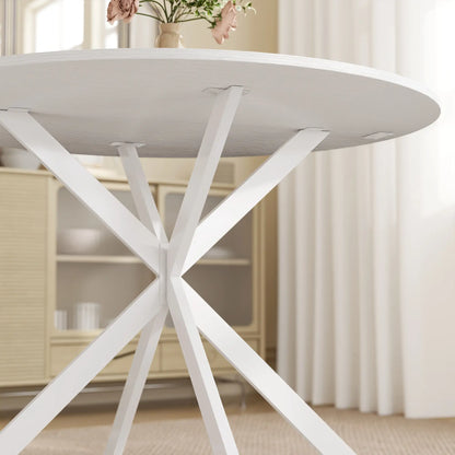 40" Round Kitchen Table For 4, Industrial Dining Table, White Oak, White Dining Tables at Gallery Canada