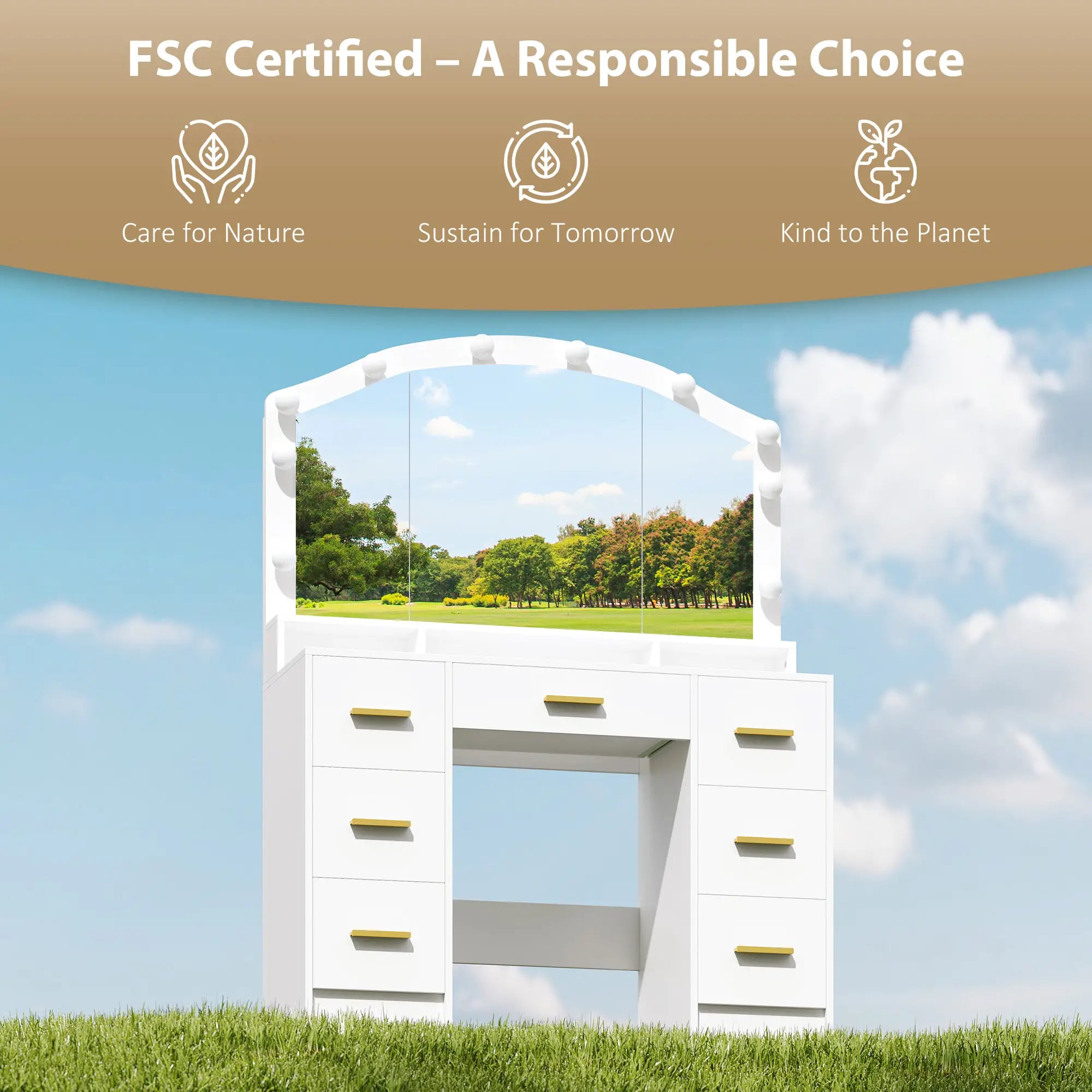 Makeup Vanity with Mirror, 10 LED Lights, 3 Color Adjustable, 7 Drawers, White Dressing & Vanity Tables at Gallery Canada