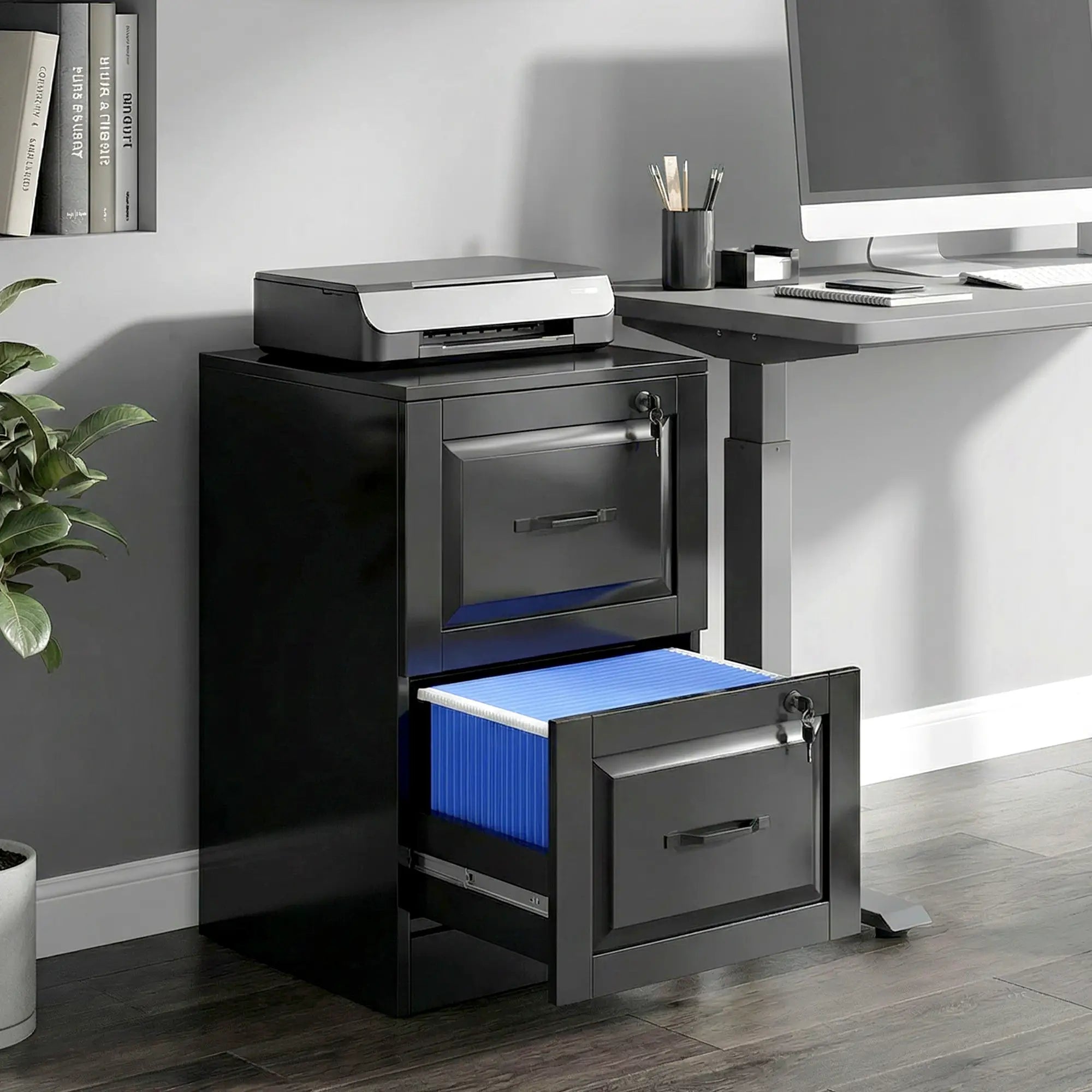 2 Drawer File Cabinet With Lock, Vertical Filing Cabinet, Black Office Cabinets & Cupboards at Gallery Canada
