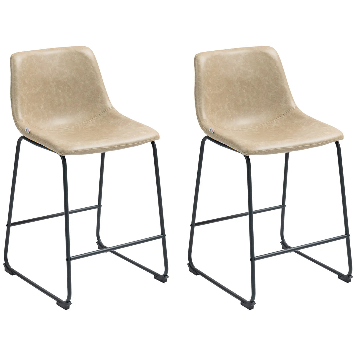 Vintage PU Leather Bar Stools Set of 2, Kitchen Stool with Footrest, Beige Bar Stools at Gallery Canada