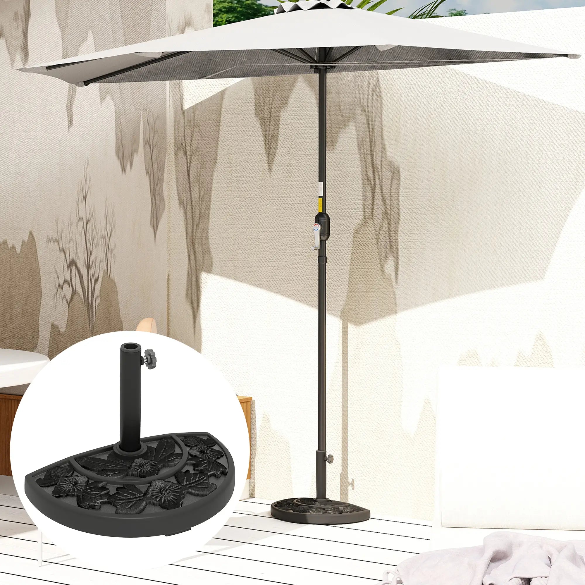 21 lbs Concrete Half Umbrella Base, Flower-Leaf Design, Black Umbrella Bases at Gallery Canada