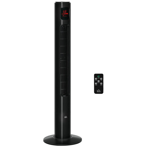 Freestanding Tower Fan, Oscillating, 3 Speed, 12h Timer, LED Panel, Remote, Black