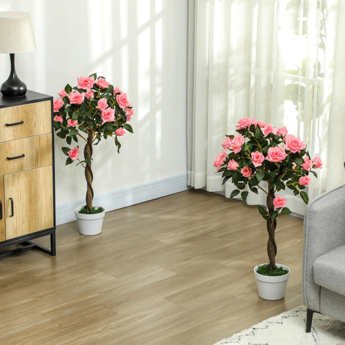 3FT Pink Rose Artificial Plant Set Of 2 In Pot, Indoor Home Decor, Pink