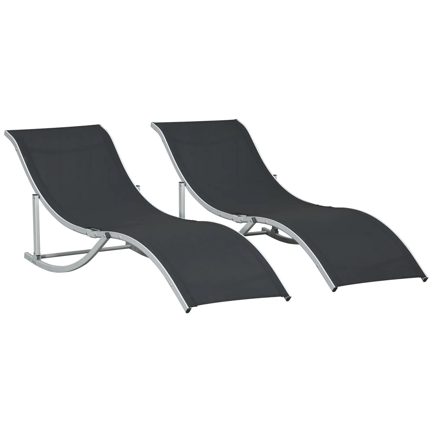 Foldable Pool Chaise Lounge Chairs Set of 2, 264lbs Capacity, Black Lounger Chairs Silver White Frame, Black Cloth at Gallery Canada