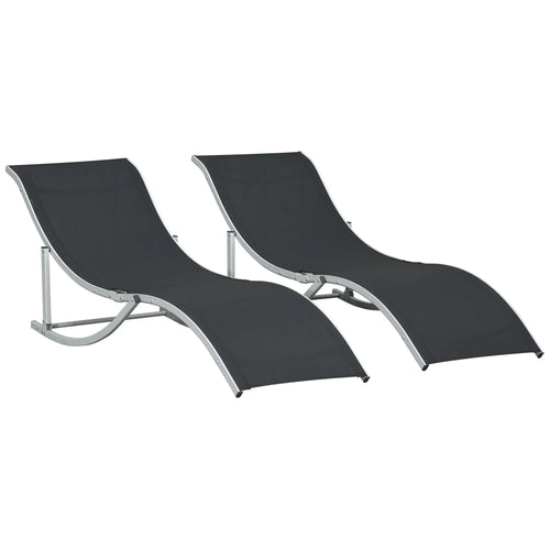 Foldable Pool Chaise Lounge Chairs Set of 2, 264lbs Capacity, Black