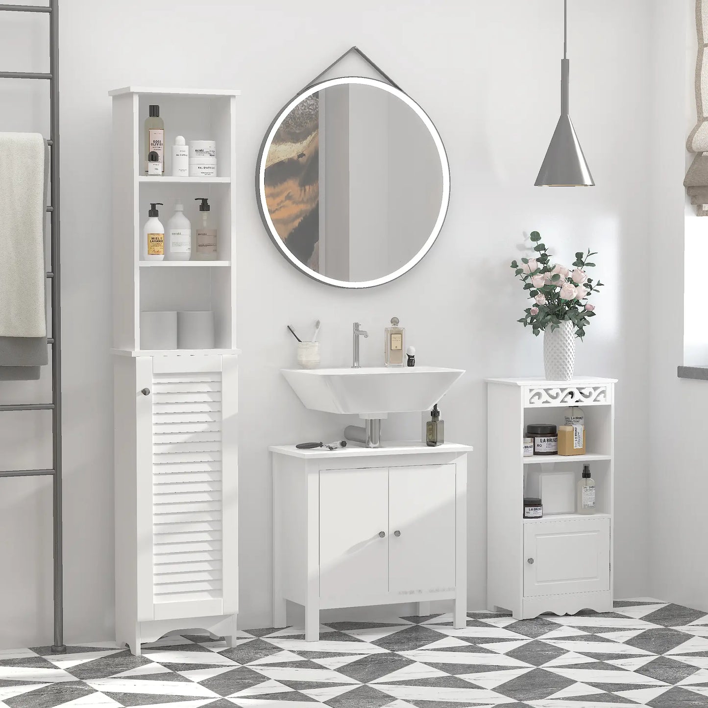 Tall Bathroom Storage Cabinet, 3-Tier Adjustable Shelf, White Bathroom Cabinets at Gallery Canada
