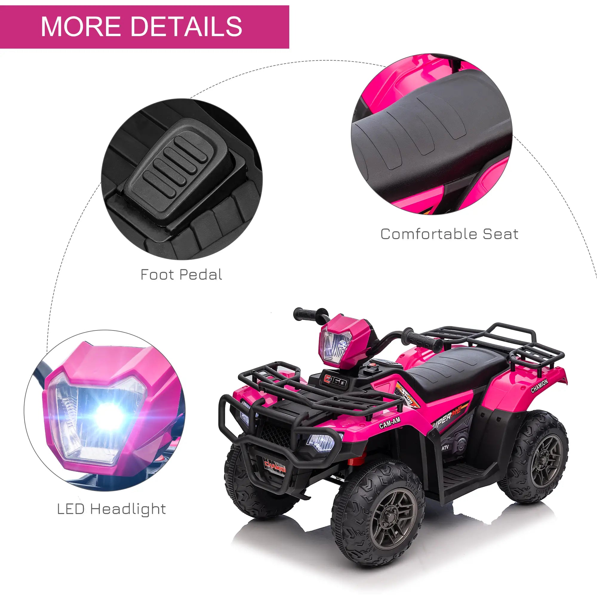 12V Kids ATV Quad, 37-60 Months, Electric Vehicle with Music MP3, Pink Electric Toy Cars at Gallery Canada