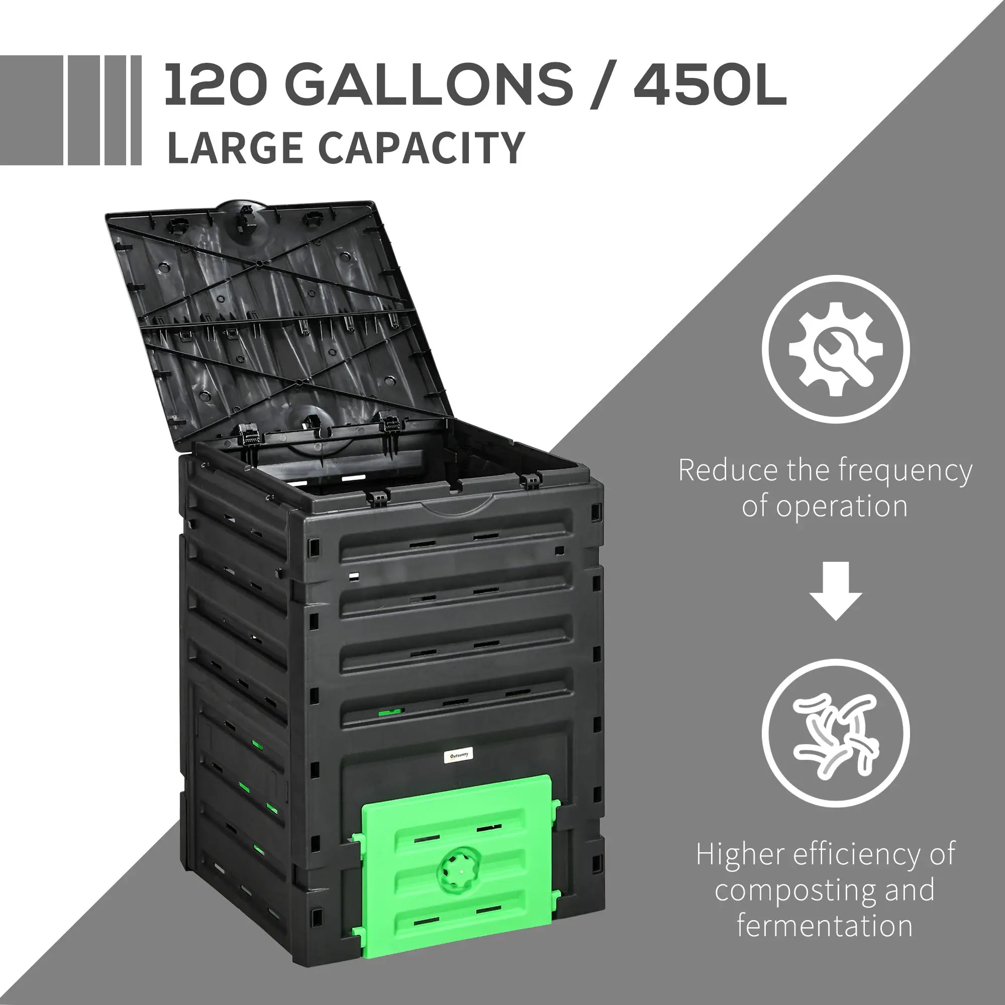 Garden Composter, 120 Gallon (450L), 80 Vents, 2 Sliding Doors, Black Outdoor Compost Bin at Gallery Canada