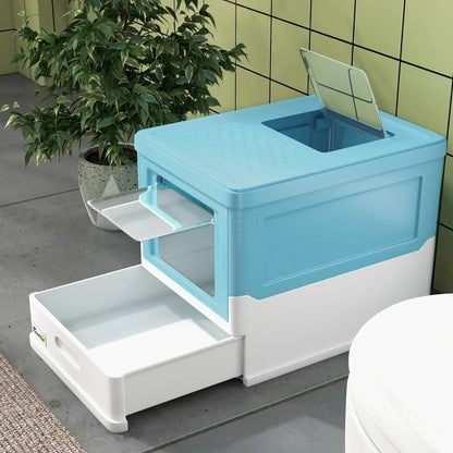 Top Entry Enclosed Kitty Litter Box with Scoop, Tray, Blue Cat Litter Box Enclosures at Gallery Canada