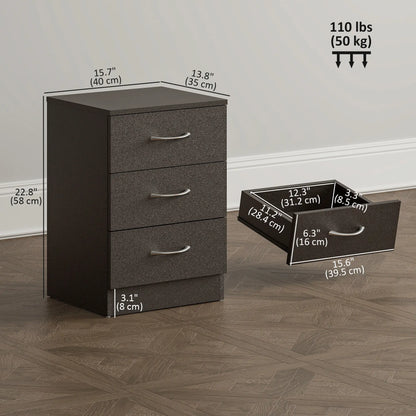Modern Night Stand, 3 Drawers, Metal Rail, Dark Brown Bedside Tables at Gallery Canada