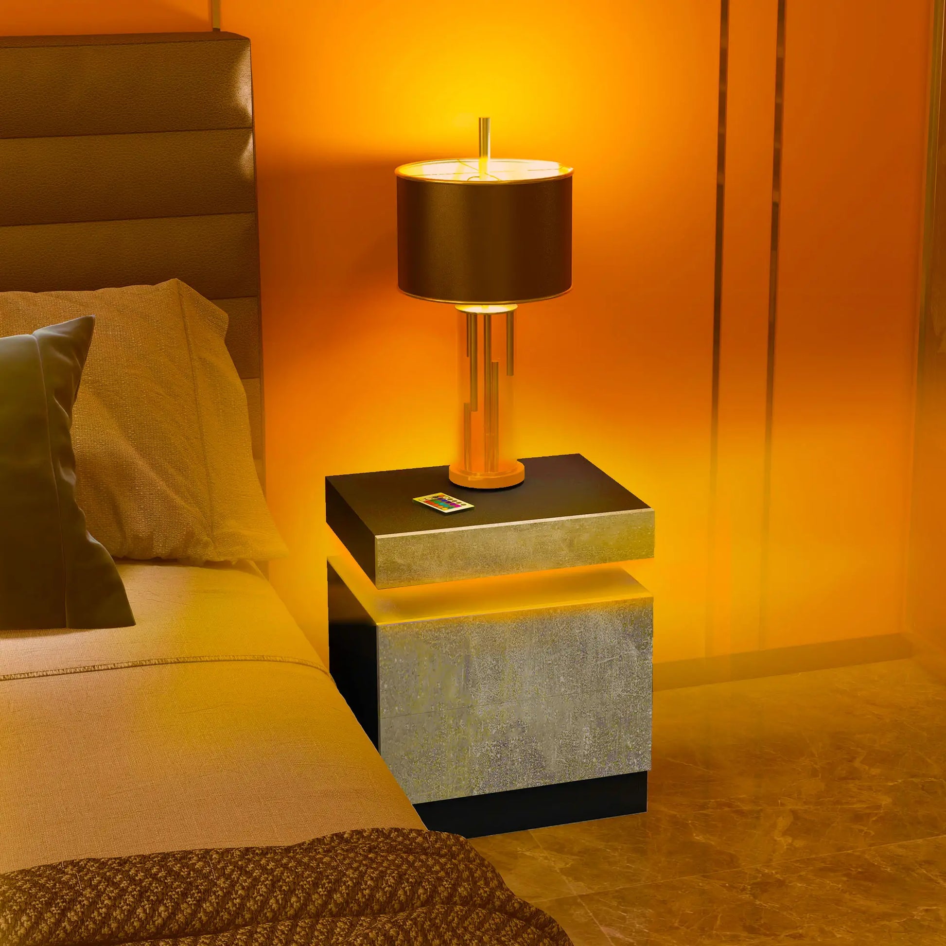 Nightstand, LED Lights, 2 Drawers, Cement Grey Bedside Tables at Gallery Canada