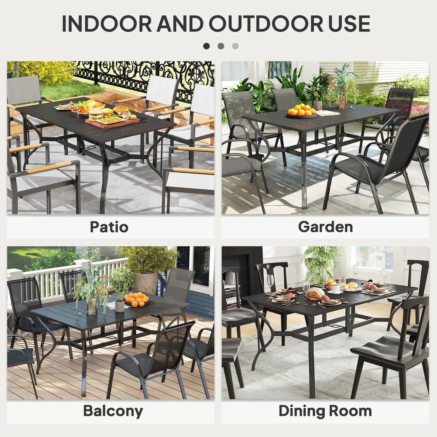 Rectangle Patio Dining Table, Outdoor for 6, Steel Frame, Black Patio Dinning Tables at Gallery Canada