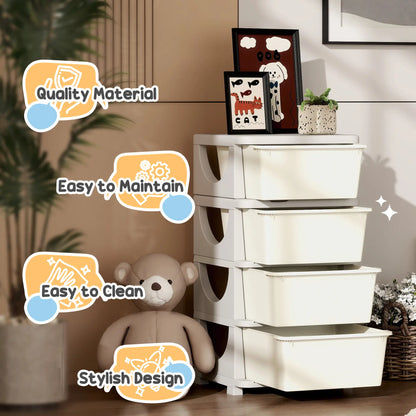 4 Tier Kids Toy Organizer, 4 Plastic Drawers, Cream White Baby & Kids Storage at Gallery Canada