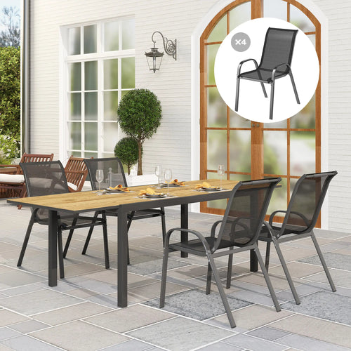 Set of 4 Stackable Outdoor Dining Chairs, High Back, Breathable Mesh Seat, Black