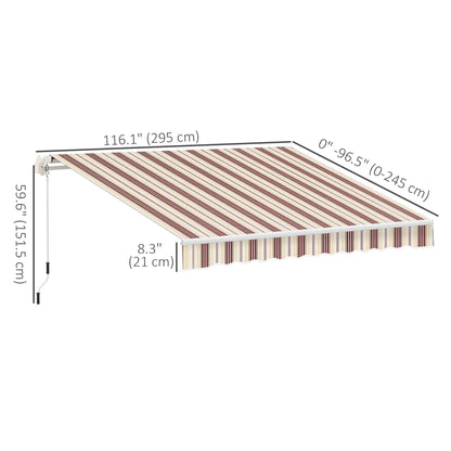 10' x 8' Manual Retractable Awning, Sun Shade Canopy, Aluminum Frame, UV Protection, Red Stripe, Red Deck Awnings at Gallery Canada