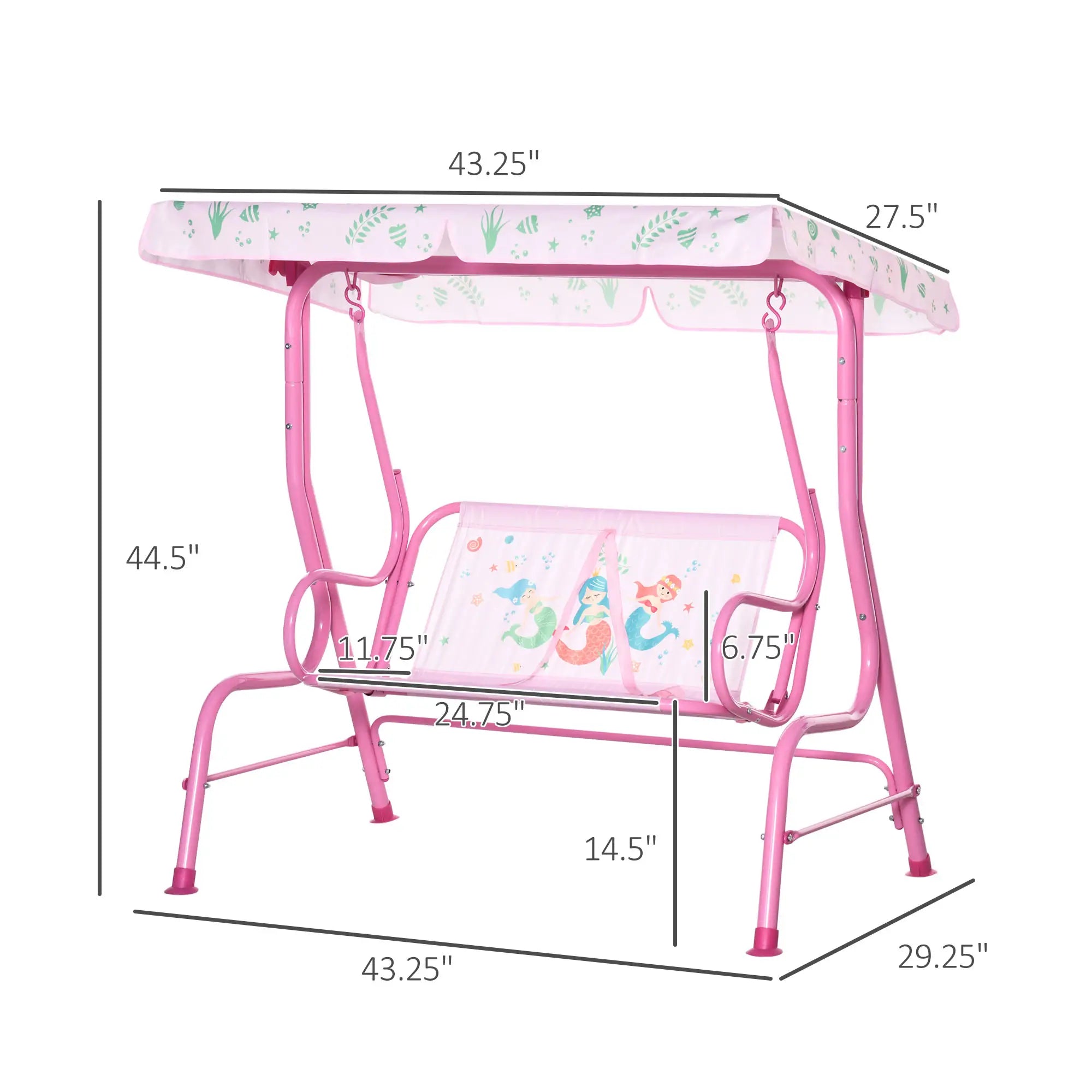 2-Seat Kids Porch Swing, Outdoor Chair with Canopy, Seat Belt, Mermaid, Pink Gym Sets & Swings at Gallery Canada