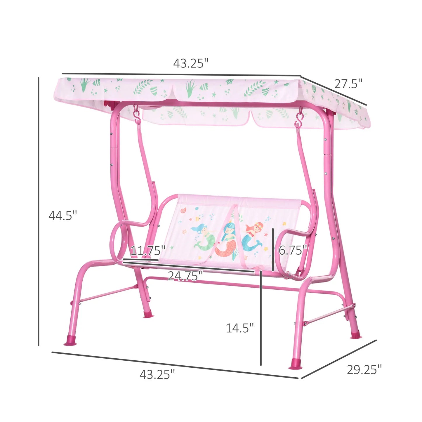 2-Seat Kids Porch Swing, Outdoor Chair with Canopy, Seat Belt, Mermaid, Pink Gym Sets & Swings at Gallery Canada