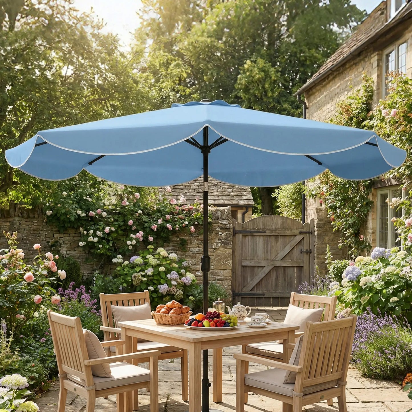 9' x 9' Round Market Umbrella, Tilt Crank, Patio Garden Poolside, Sky Blue Sun Umbrellas at Gallery Canada