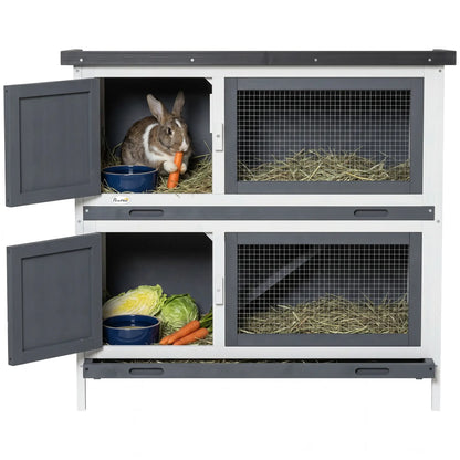Wood Rabbit Hutch, 2 Large Main House, Ramp, Trays, Grey Rabbit Hutch at Gallery Canada