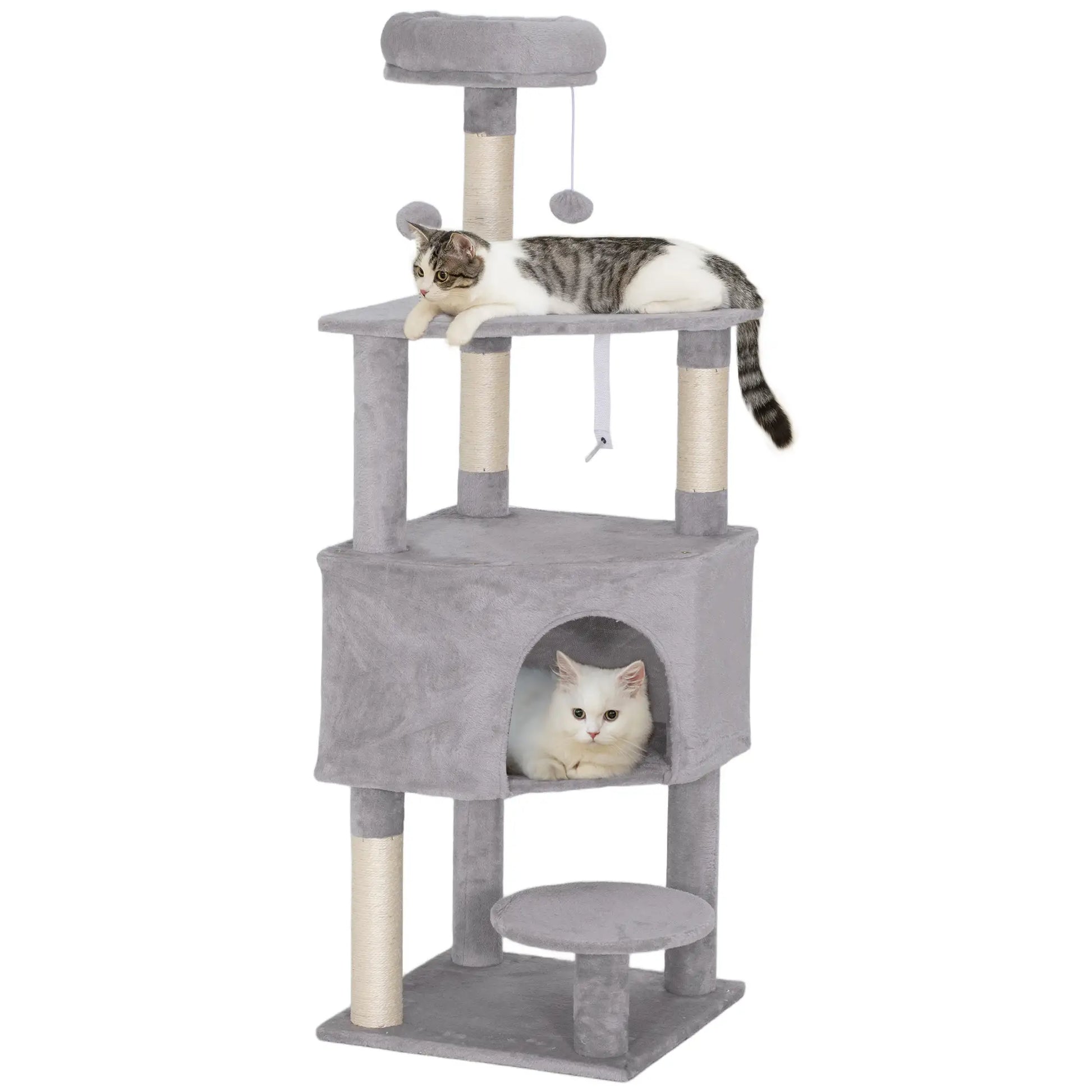 54 Inch Cat Tree, Large Condo, Top Perch, Sisal Posts, Dangling Toy, Light Grey Cat Trees at Gallery Canada