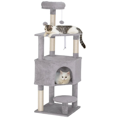 54 Inch Cat Tree, Large Condo, Top Perch, Sisal Posts, Dangling Toy, Light Grey Cat Trees at Gallery Canada