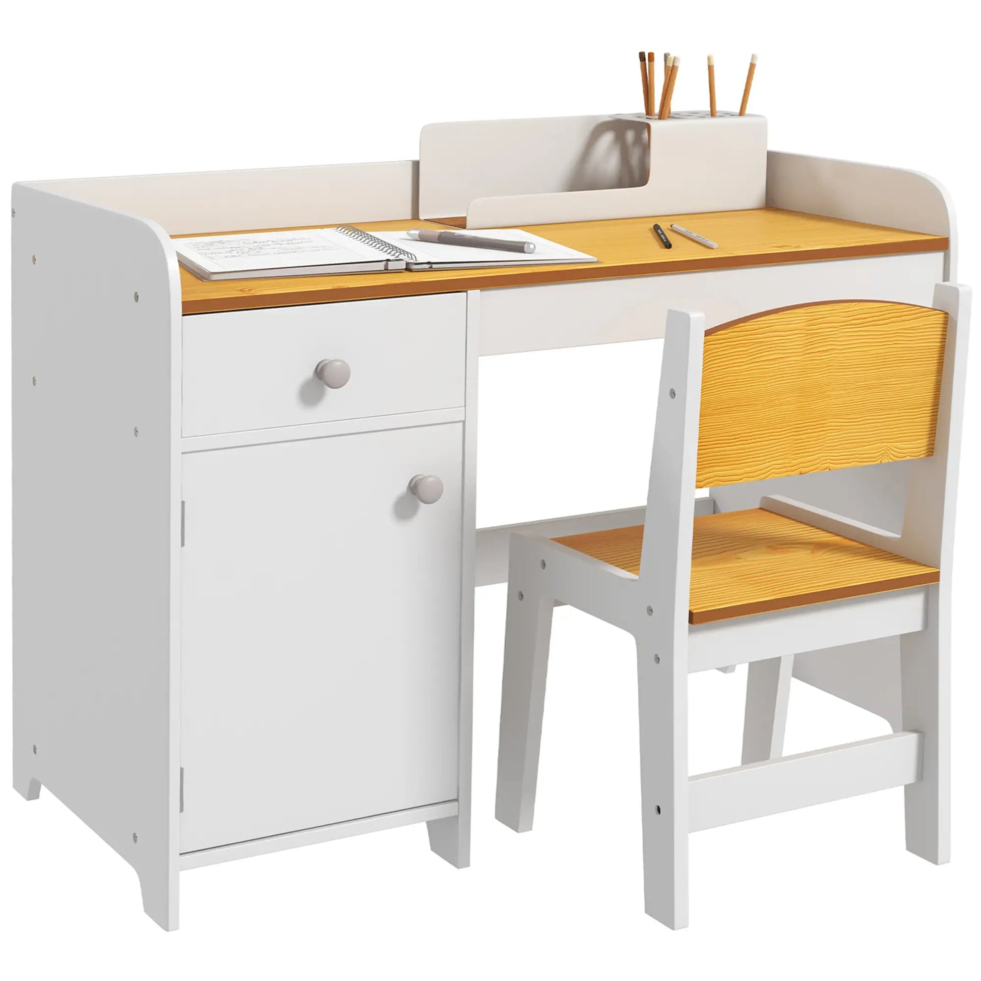 Kids Desk and Chair Set, Study Table with Storage Drawer, White Kids Desk Sets at Gallery Canada