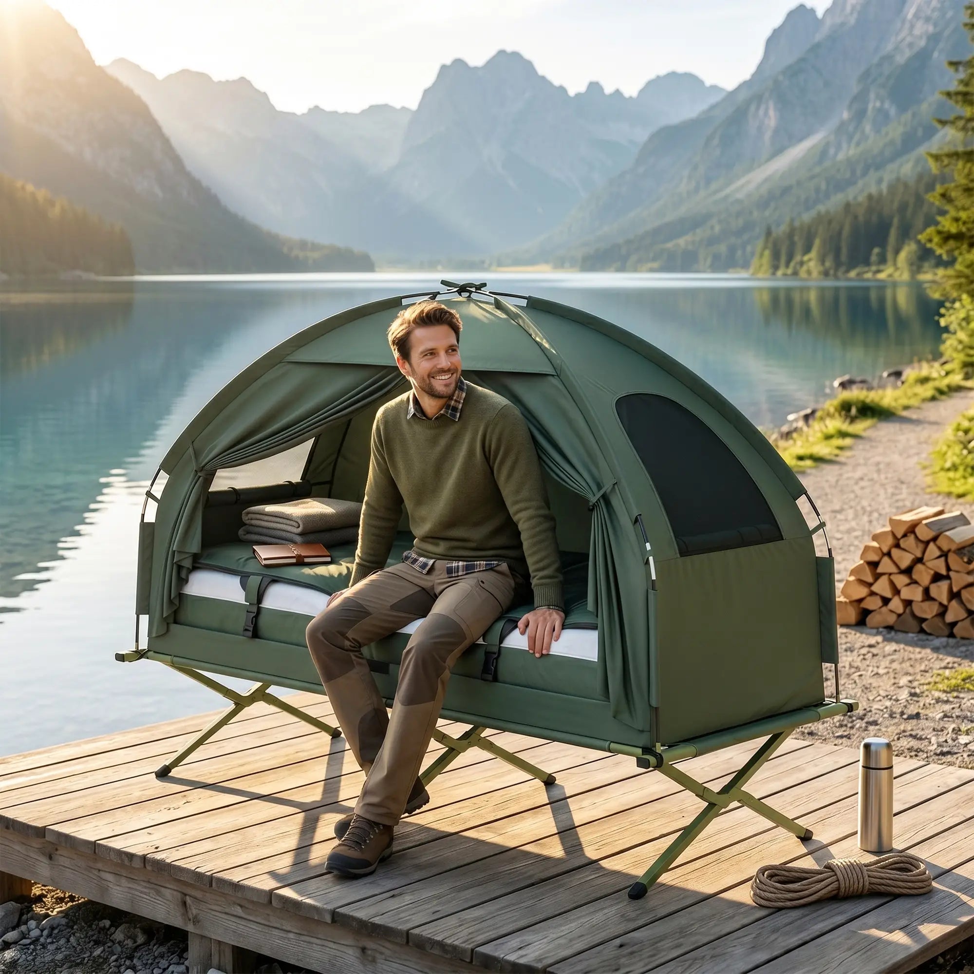 Portable Hiking Tent Camping Bed Cot Combo with Sleep Bag Mattress Camping Tents at Gallery Canada