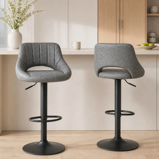 Swivel Counter Height Barstools Set of 2, Adjustable Height, Faux Leather, Grey Bar Stools Grey at Gallery Canada