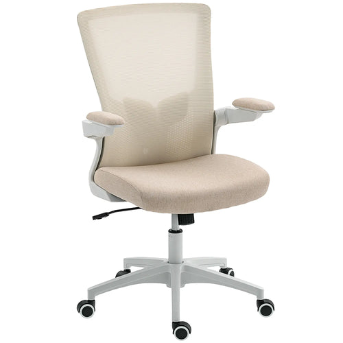 Ergonomic Office Chair, Swivel Desk Chair, Adjustable Lumbar Support, Flip-up Armrests, Wheels, Beige