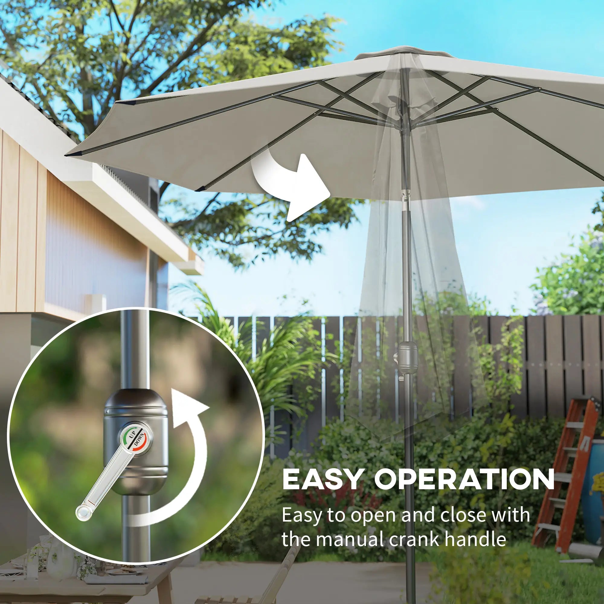 10' x 8' Round Patio Umbrella, Crank Handle, Tilt, Light Grey Sun Umbrellas at Gallery Canada