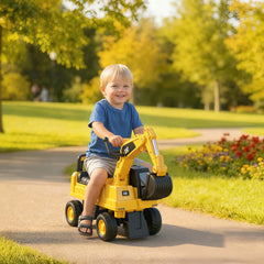 Kids Excavator Ride On Toy, Manual Shovel, Horn, Storage, 18-36 Months, Yellow