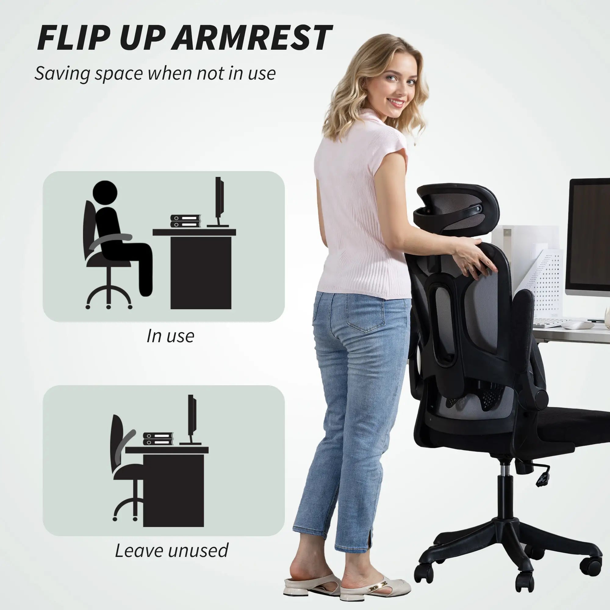 Ergonomic Office Chair, Adjustable Lumbar Support, Headrest, Flip-up Armrests, Black Task Chairs at Gallery Canada