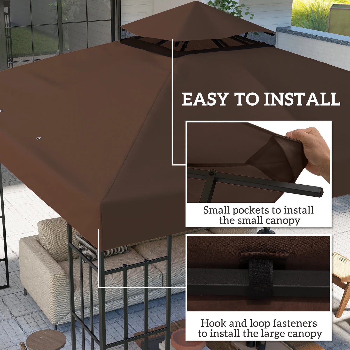 10' x 10' Gazebo Replacement Cover, 2-Tier Roof, UPF30+, Coffee Gazebo Canopy Replacement at Gallery Canada