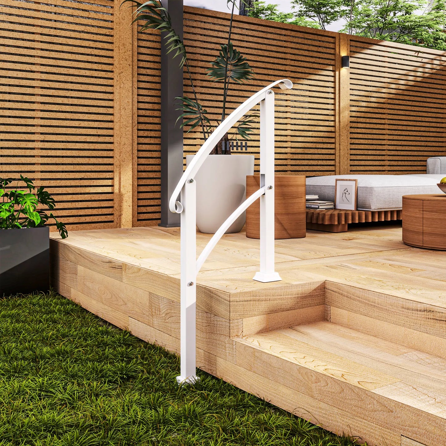 Outdoor Step Handrails, Porch Deck Railing, White Metal Stair Railing, White Garden Decor at Gallery Canada