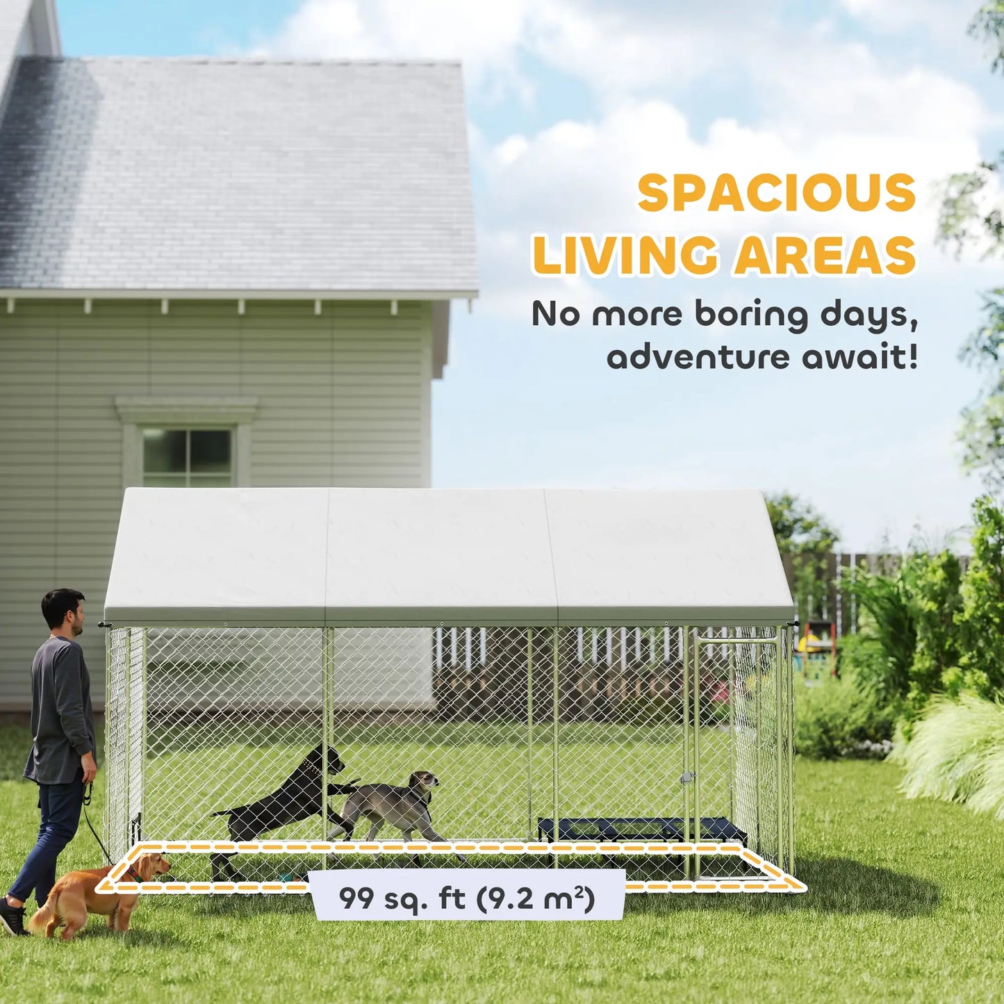 Galvanized Steel Outdoor Dog Kennel, Safety Lock, 13.1' x 7.5' x 7.8' Houses, Kennels & Pens at Gallery Canada