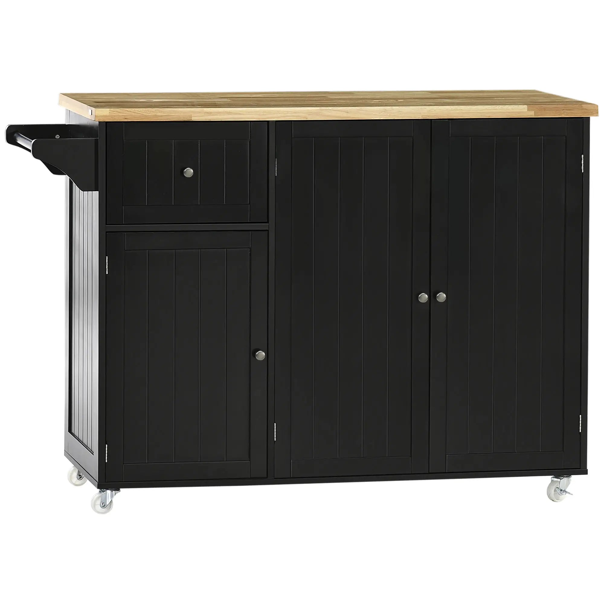 Rolling Kitchen Island with Storage, Utility Kitchen Island Cart with Drawer, Cabinets, Towel Rack and Rubber Wood Top Kitchen Islands & Kitchen Carts at Gallery Canada
