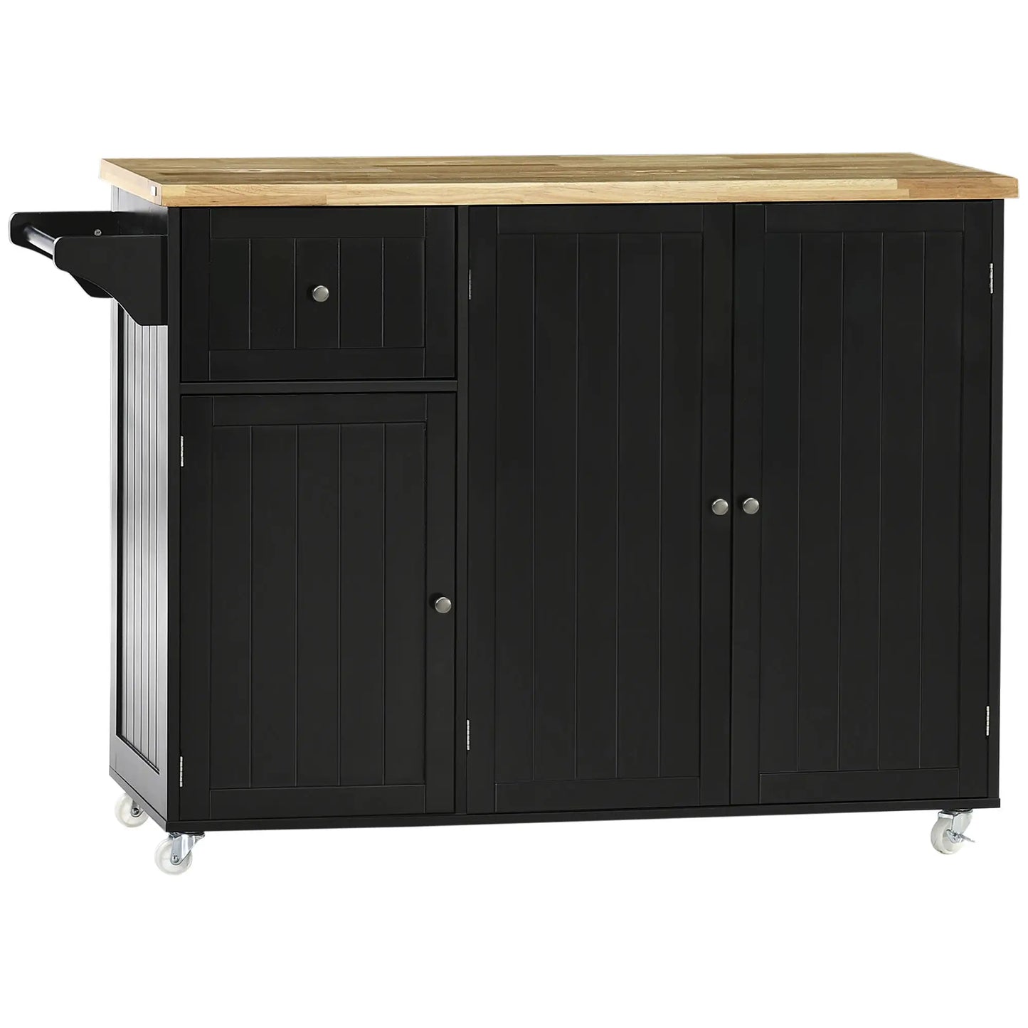 Rolling Kitchen Island with Storage, Utility Kitchen Island Cart with Drawer, Cabinets, Towel Rack and Rubber Wood Top Kitchen Islands & Kitchen Carts at Gallery Canada
