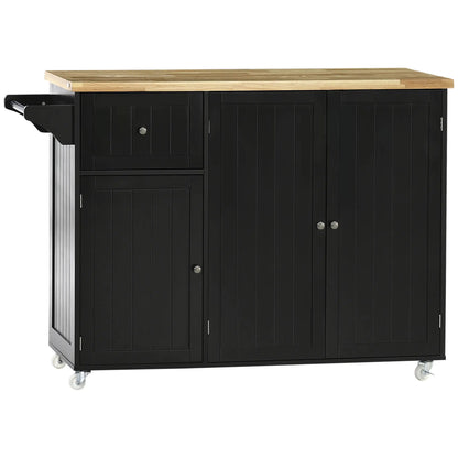 Rolling Kitchen Island with Storage, Utility Kitchen Island Cart with Drawer, Cabinets, Towel Rack and Rubber Wood Top Kitchen Islands & Kitchen Carts at Gallery Canada