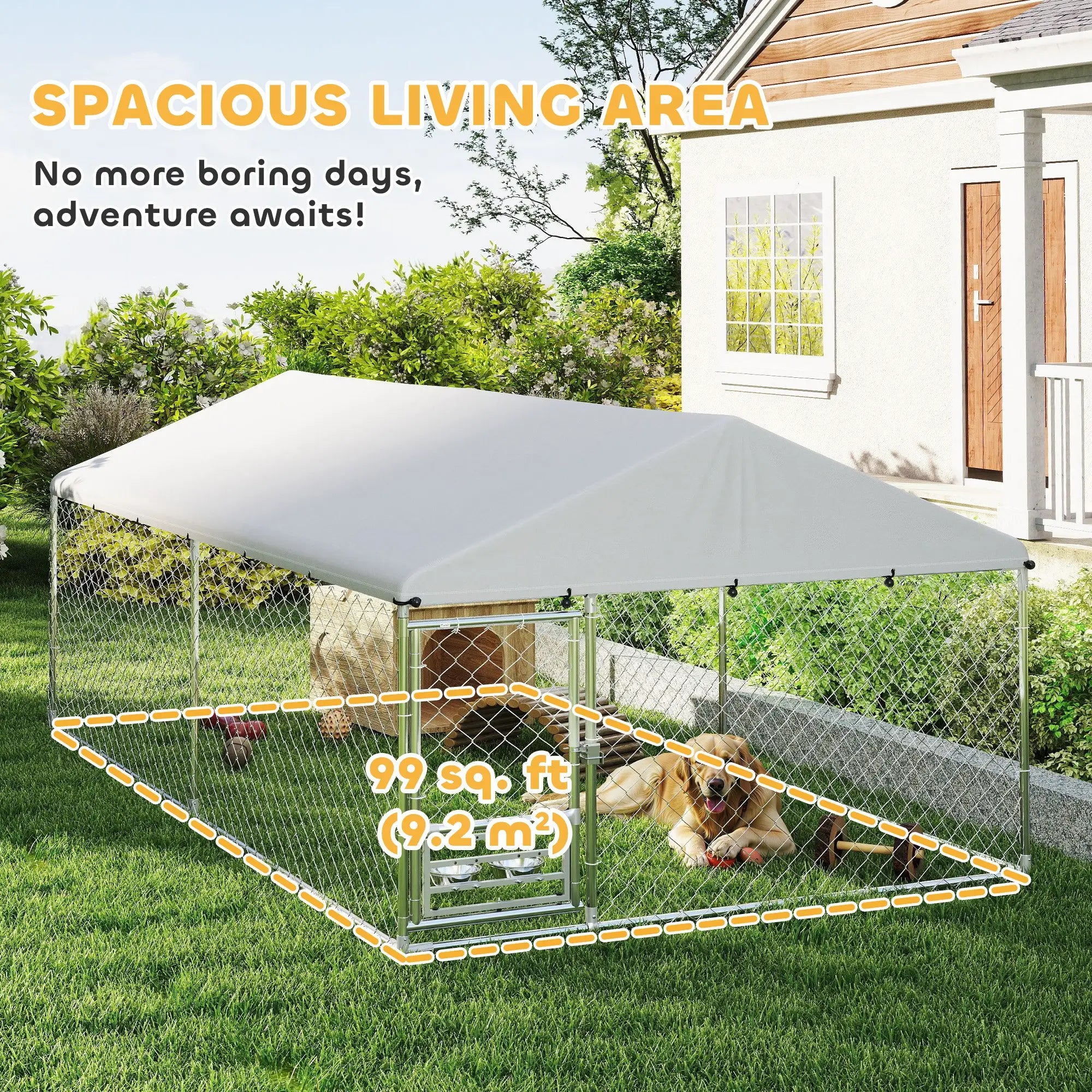 Outdoor Dog Run With Adjustable Bowls, Waterproof Cover, 13.1' x 7.5' x 5.2' Houses, Kennels & Pens at Gallery Canada