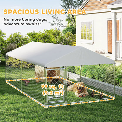 Outdoor Dog Run With Adjustable Bowls, Waterproof Cover, 13.1' x 7.5' x 5.2' Houses, Kennels & Pens at Gallery Canada