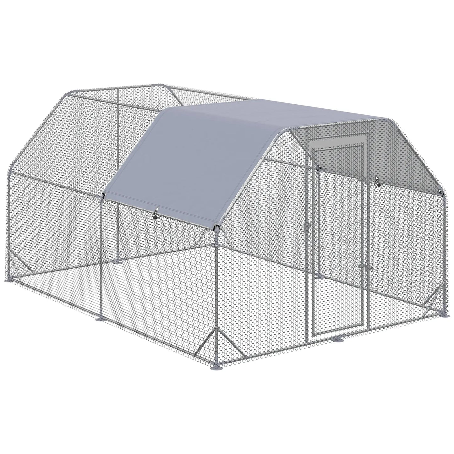 Galvanized Large Metal Chicken Coop Cage Walk-in Enclosure Poultry Hen Run House Playpen Rabbit Hutch with Cover for Outdoor Backyard 9.2' x 12.5' x 6.5' Silver Chicken Coops Silver, Silver Grey at Gallery Canada