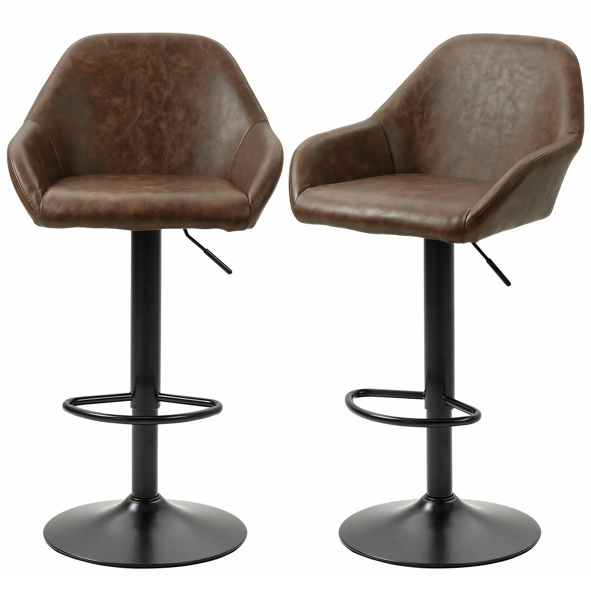 Adjustable Swivel Bar Stools Set of 2, PU Leather with Footrest, Coffee Bar Stools Coffee, Black at Gallery Canada