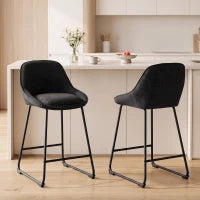Chenille Bar Stools Set of 2 Counter Height Chairs, Black