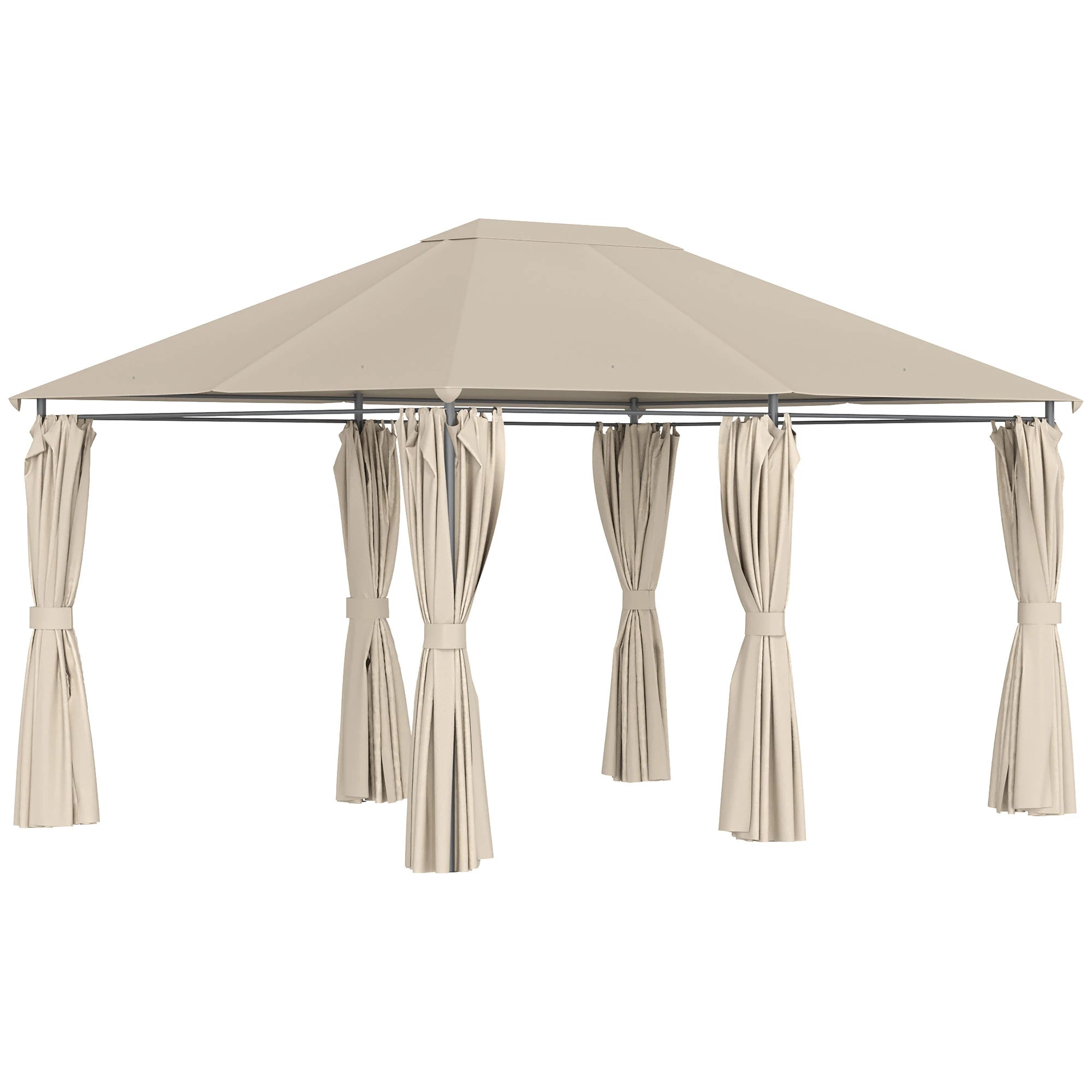 13'x10' Steel Patio Gazebo, Soft Top, 6 Removable Curtains, Khaki Gazebos Khaki and Black Frame at Gallery Canada