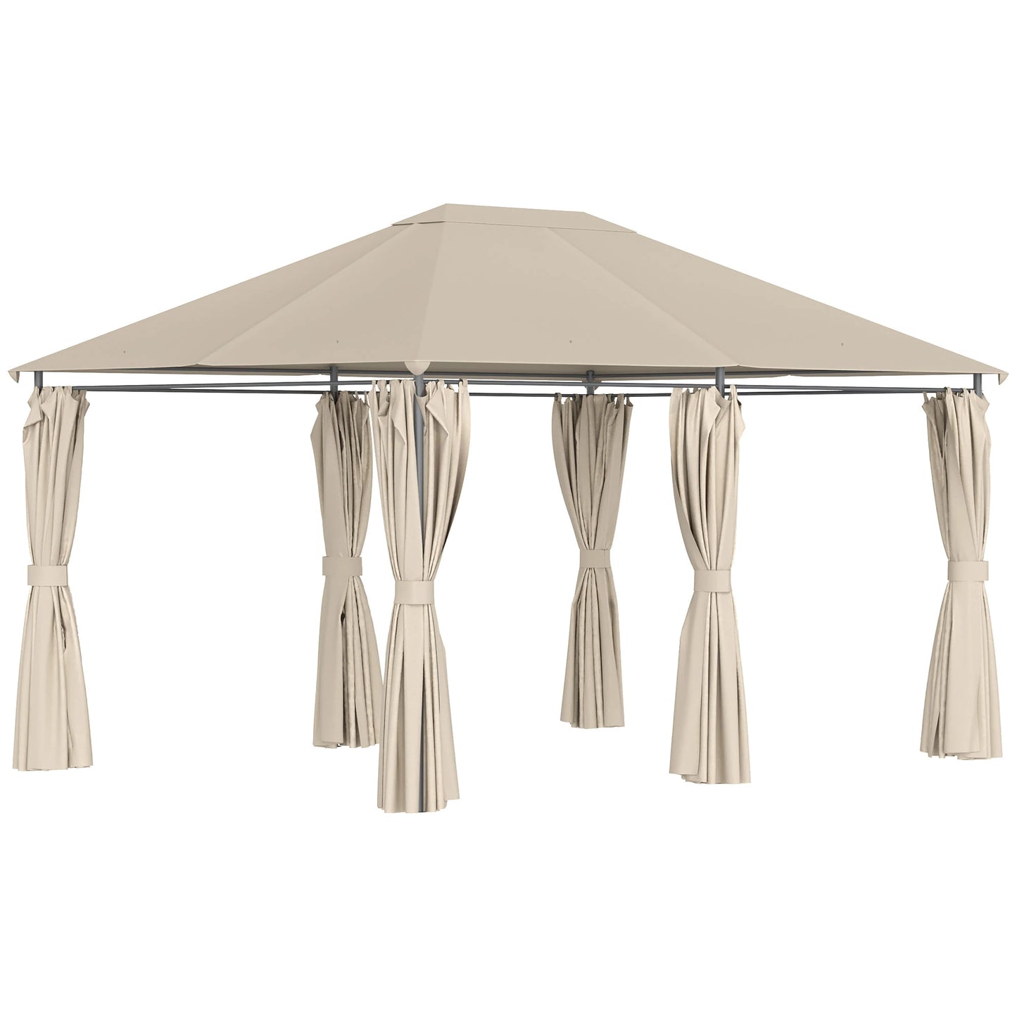 13'x10' Steel Patio Gazebo, Soft Top, 6 Removable Curtains, Khaki Gazebos Khaki and Black Frame at Gallery Canada