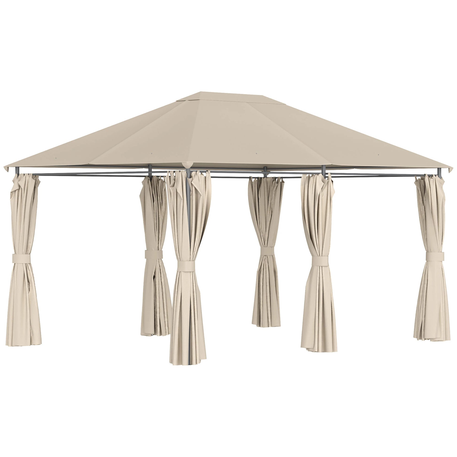 13'x10' Steel Patio Gazebo, Soft Top, 6 Removable Curtains, Khaki Gazebos Khaki and Black Frame at Gallery Canada