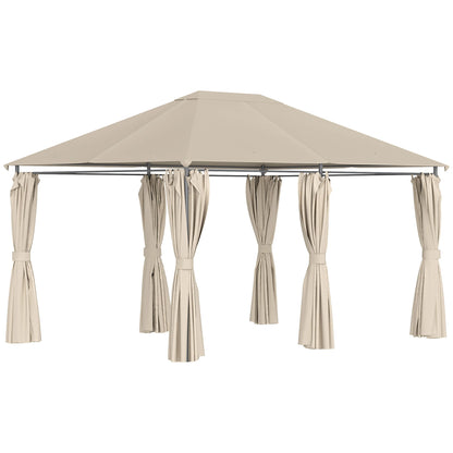 13'x10' Steel Patio Gazebo, Soft Top, 6 Removable Curtains, Khaki Gazebos Khaki and Black Frame at Gallery Canada