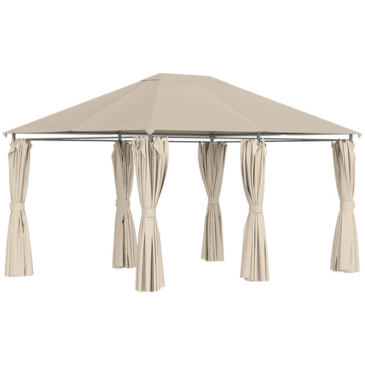 13'x10' Steel Patio Gazebo, Soft Top, 6 Removable Curtains, Khaki Gazebos Khaki and Black Frame at Gallery Canada