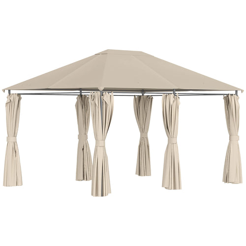 13'x 10' Soft-top Steel Patio Gazebo Canopy Party Tent with 6 Removable Curtains and Drainage Holes, Khaki
