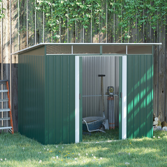 6' x 8.5' Outdoor Metal Garden Shed Utility Tool Storage Steel Backyard House, Dark Green - Gallery Canada